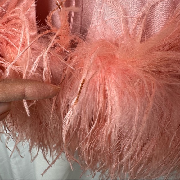 Vintage Pink Peignoir Boudoir Bedroom Jacket w/ Ostrich Feather Trim - Picture 7 of 9